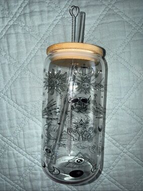 Celestial Skull Glass Tumbler with Bamboo Lid